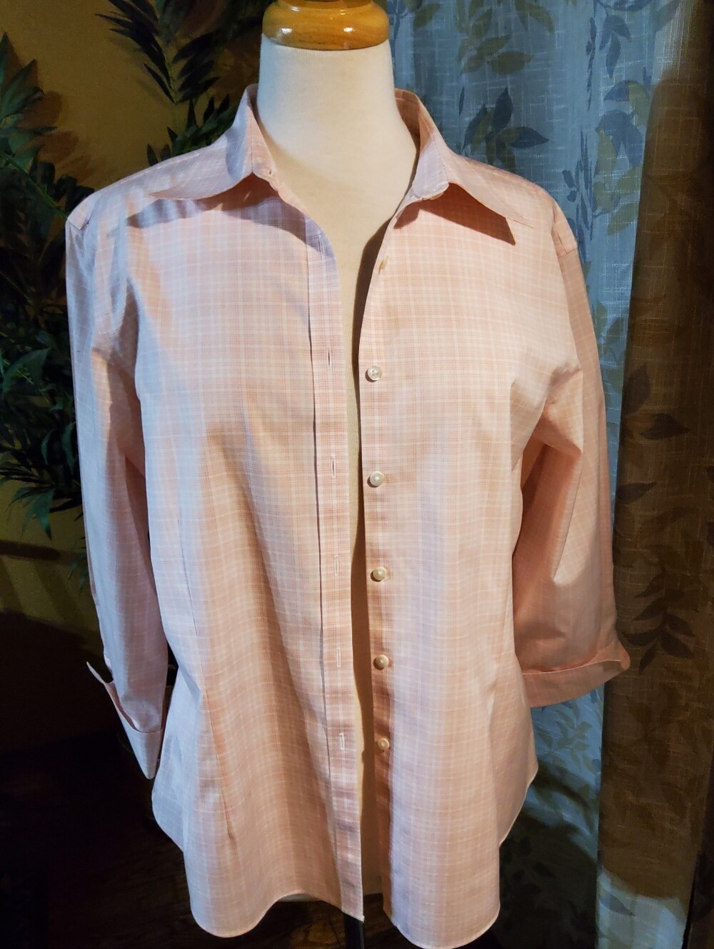 Brooks Brothers Light Pink Plaid Button-Up Blouse